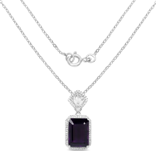 7.37&nbsp;carat Pendentif .925 en argent sterling, améthyste véritable et zircon blanc