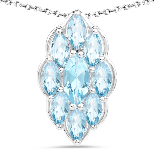 QJ  4.77 Carat Genuine Swiss Topaz .925 Sterling Silver Pendant In Blue