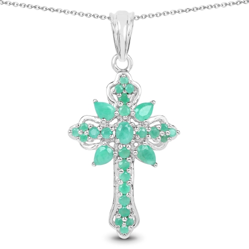 Image 1 of 2.. 1.26 Carat Genuine Emerald .925 Sterling Silver Pendant