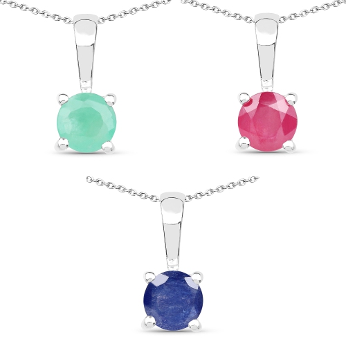 Image 1 of 4.. 1.63 Carat Genuine Emerald, Glass Filled Ruby & Glass Filled Sapphire .925 Sterling Silver Pendant