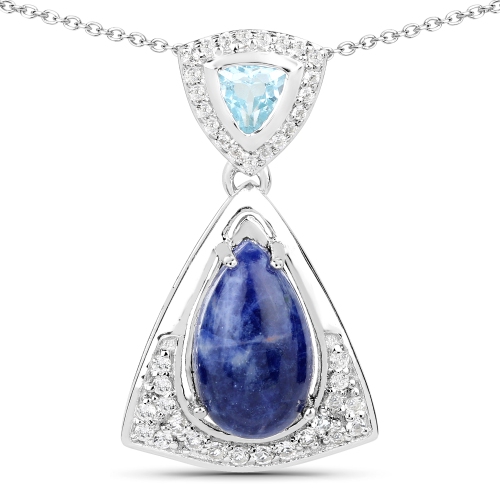 Image 1 of 2.. 2.34 Carat Genuine Blue Aventurine, Blue Topaz and White Topaz .925 Sterling Silver Pendant