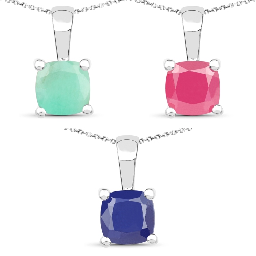 Image 1 of 4.. 3.00 Carat Genuine Emerald, Glass Filled Ruby & Glass Filled Sapphire .925 Sterling Silver Pendant