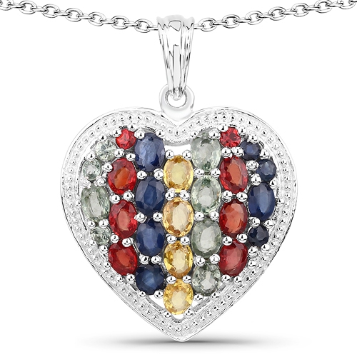 Image 1 of 2.. 4.40 Carat Genuine Multi Stones .925 Sterling Silver Pendant