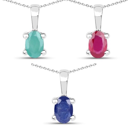 Image 1 of 4.. 1.46 Carat Genuine Emerald, Glass Filled Ruby & Glass Filled Sapphire .925 Sterling Silver Pendant