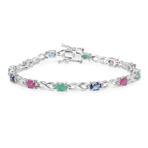 6.04 Carat Genuine Multi Stones .925 Sterling Silver Bracelet
