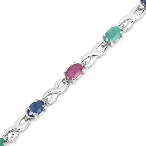 6.04 Carat Genuine Multi Stones .925 Sterling Silver Bracelet