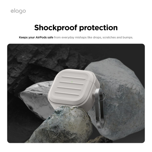 elago Armor Compatible with AirPods 4 Case - for AirPods 4th Generation Cover, Carabiner Included, Supports Wireless Charging, Shock Resistant, Full
