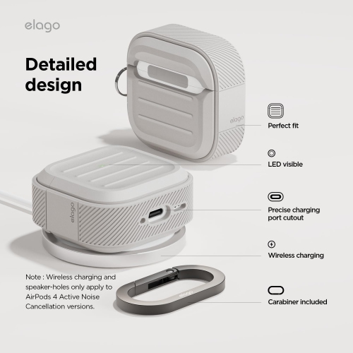 elago Armor Compatible with AirPods 4 Case - for AirPods 4th Generation Cover, Carabiner Included, Supports Wireless Charging, Shock Resistant, Full