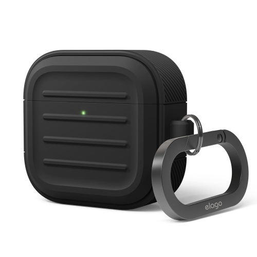 elago Armor Case Compatible with AirPods 4th Generation Case, Carabiner Included, Supports Wireless Charging, Shock Resistant, Full Protection