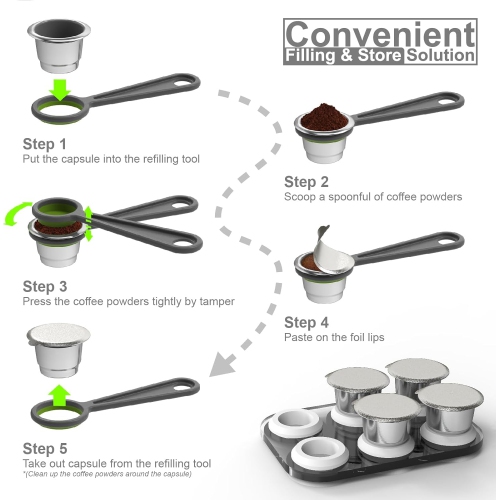 Triplot Reusable Capsules for Nespresso OriginalLine - 6pcs Refillable Coffee Pods,Stainless Steel Cups Compatible for Nespresso OriginalLine Machine