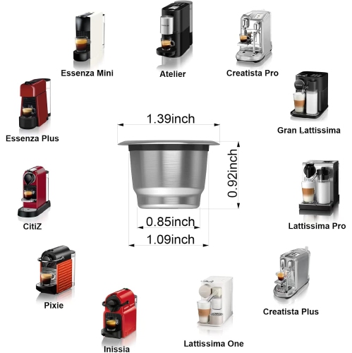 Triplot Reusable Capsules for Nespresso OriginalLine - 6pcs Refillable Coffee Pods,Stainless Steel Cups Compatible for Nespresso OriginalLine Machine