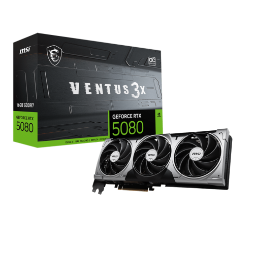 MSI  Gaming Rtx 5080 16G Ventus 3X Oc Graphics Card (16GB Gddr7, 256-Bit, Extreme Performance: 2655 Mhz, Displayport X3 2.1A, HDMI 2.1B, Nvidia