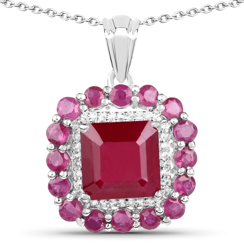 Image 1 of 2.. 8.48 Carat Glass Filled Ruby and White Topaz .925 Sterling Silver Pendant