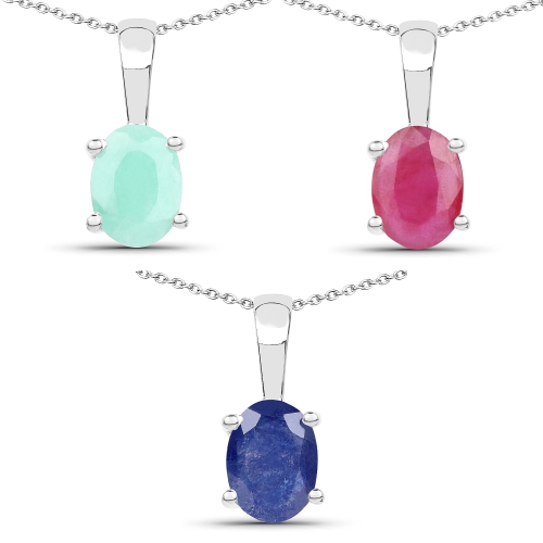 Image 1 of 4.. 2.65 Carat Genuine Emerald, Glass Filled Ruby & Glass Filled Sapphire .925 Sterling Silver Pendant