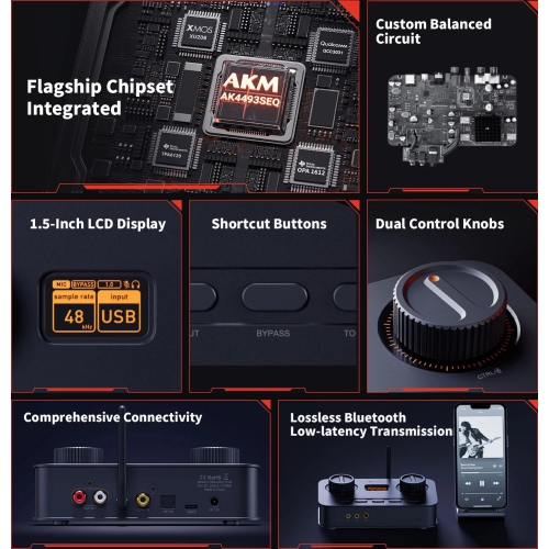 Fosi Audio K7 Gaming HiFi DAC/Headphone Amplifier with Tone Tuning and Balanced Output