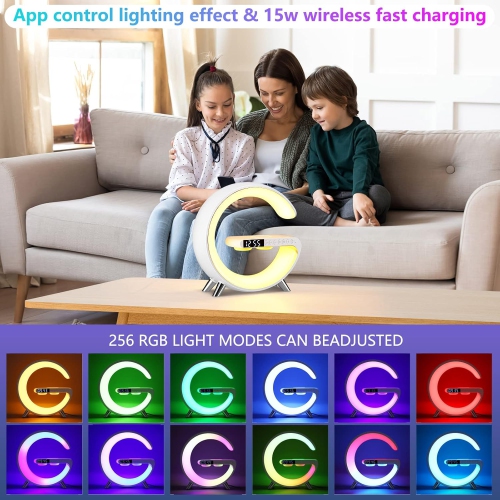 Wireless Charger Atmosphere Lamp, 2025 New Intelligent LED Table Lamp, Bluetooth Speaker, Dimmable Night Light Bedside Lamp Alarm Clock with Music