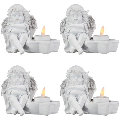 Cherub Angels Flameless Tealight Candle Holders - 5.5" - Set of 4