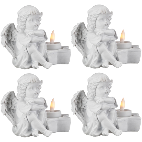 Cherub Angels Flameless Tealight Candle Holders - 5.5" - Set of 4