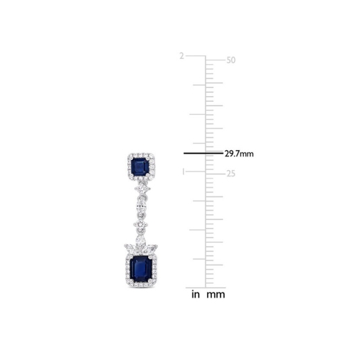 1.00 Carat Diamond and 2.54 Carat (ctw) Blue Sapphire Dangle Earrings in 14K White Gold