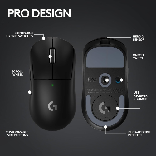Open box - Logitech G PRO X Superlight 2 44000 DPI 8K Polling Wireless HERO 2 Sensor 60g Pro-Grade Mouse - Black