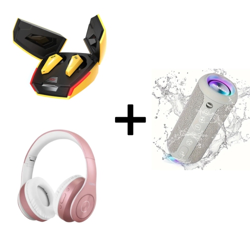 True Wireless Gaming Earbuds with ANC, 40H Wireless Over-Ear Headphones, and 24W Waterproof Speaker with RGB Lights and 30H Playtime.