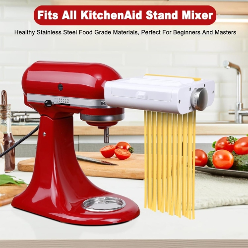 Accessoire de machine à pâtes 3-en-1 de RETHONE pour batteurs sur socle de KitchenAid – rouleau à pâtes, coupe-spaghettis, coupe-fettuccine