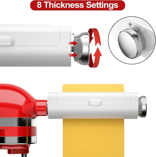 Accessoire de machine à pâtes 3-en-1 de RETHONE pour batteurs sur socle de KitchenAid – rouleau à pâtes, coupe-spaghettis, coupe-fettuccine