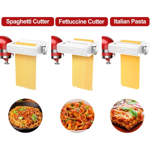 Accessoire de machine à pâtes 3-en-1 de RETHONE pour batteurs sur socle de KitchenAid – rouleau à pâtes, coupe-spaghettis, coupe-fettuccine