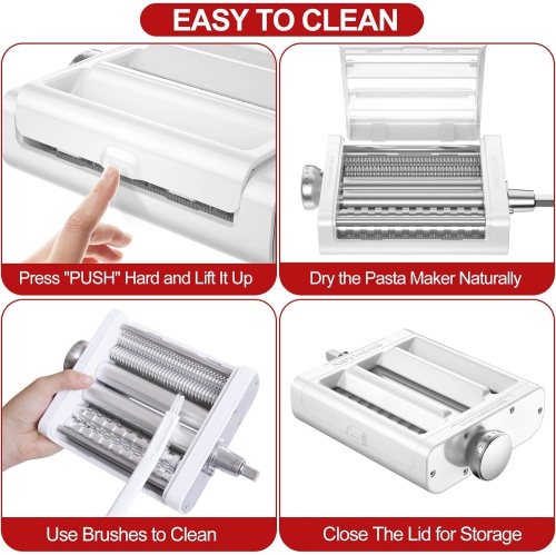 Accessoire de machine à pâtes 3-en-1 de RETHONE pour batteurs sur socle de KitchenAid – rouleau à pâtes, coupe-spaghettis, coupe-fettuccine