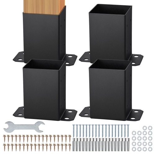 VEVOR  4X4 Post Base 4 PCs, Inner Size 3.6"x3.6" Post Base Brackets, Heavy Duty Powder-Coated Post Anchor Matte Wood Post Brackets for Pavilion