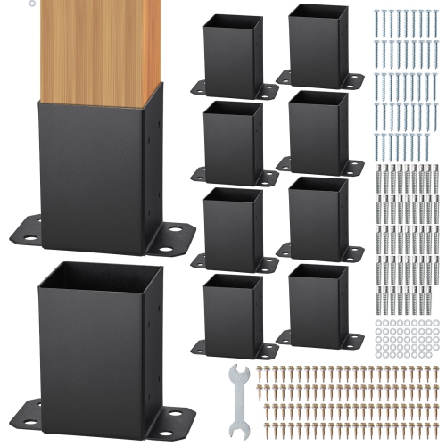 VEVOR 4x4 Post Base 10 Pcs, Inner Size 3.6"x3.6" Post Base Brackets, Heavy Duty Powder-Coated Post Anchor Matte Black Wood Post Brackets for Pavilion