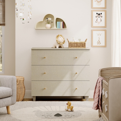 WAMPAT Dresser for Bedroom with 3 Drawers, 35.4" Wide Storage Organizer Chest of Drawers, Modern Wood Closet Chests Organizer Kid Dresser for Living