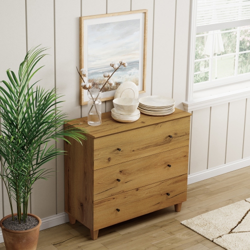 WAMPAT Dresser for Bedroom with 3 Drawers, 35.4" Wide Storage Organizer Chest of Drawers, Modern Wood Closet Chests Organizer Kid Dresser for Living