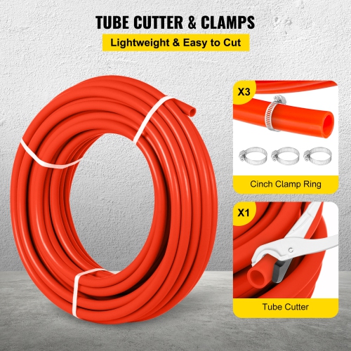 VEVOR 1/2 Inch Oxygen Barrier 300 Feet Tube Coil EVOH PEX-B Pipe, for Residential Commercial Radiant Floor Heating, Red