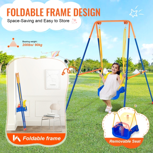 VEVOR 3-in-1 Toddler Swing Set with 4 Sandbags, Swing Sets for Backyard, Foldable Metal Stand, Swingset Indoor/Outdoor for Kids 3-6 Years, Youth 6-10