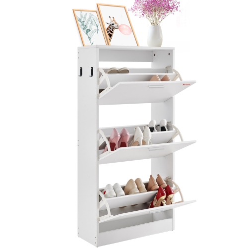 VEVOR  3 Flip Drawersshoe Cabinet, Shoe Storage Cabinet for Entryway, Free Standing Shoe Storage Organizer w Side Hooks for Heels, Boots, Slippers