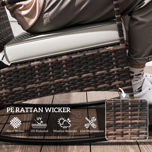 Ensemble bistro berçant Outsunny, 3 pièces, chaise berçante inclinable à 3 niveaux et table bistro en verre, blanc