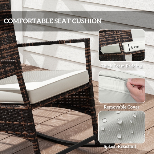 Ensemble bistro berçant Outsunny, 3 pièces, chaise berçante inclinable à 3 niveaux et table bistro en verre, blanc