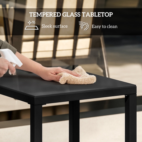 Ensemble bistro berçant Outsunny, 3 pièces, chaise berçante inclinable à 3 niveaux et table bistro en verre, blanc