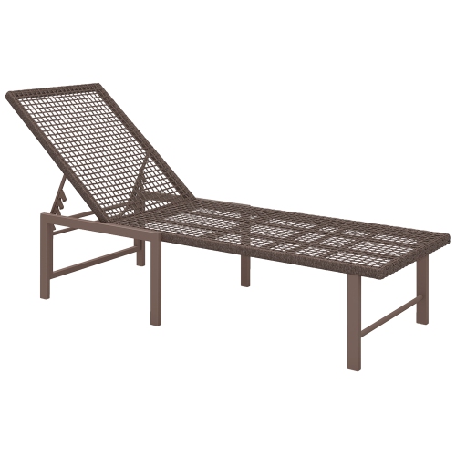 Outsunny Wicker Chaise Lounge Chair Outdoor Patio Lounger with 5 Adjustable Backrest, Rattan Reclining Sun Tanning Chair with Steel Frame for Garden