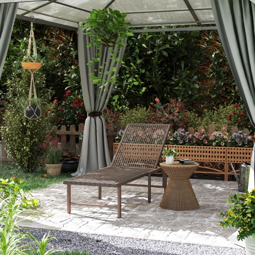 Outsunny Wicker Chaise Lounge Chair Outdoor Patio Lounger with 5 Adjustable Backrest, Rattan Reclining Sun Tanning Chair with Steel Frame for Garden