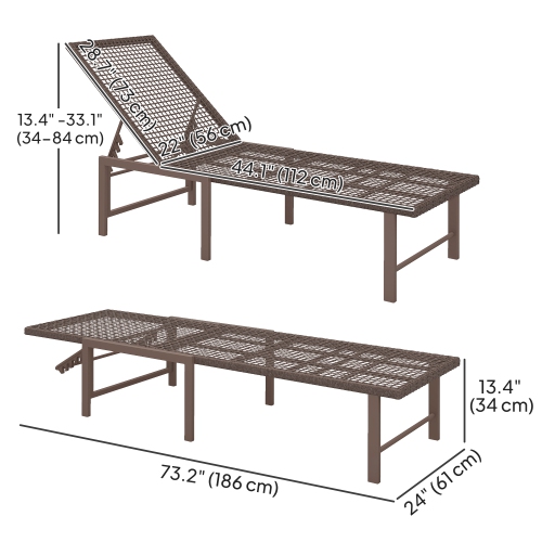 Outsunny Wicker Chaise Lounge Chair Outdoor Patio Lounger with 5 Adjustable Backrest, Rattan Reclining Sun Tanning Chair with Steel Frame for Garden
