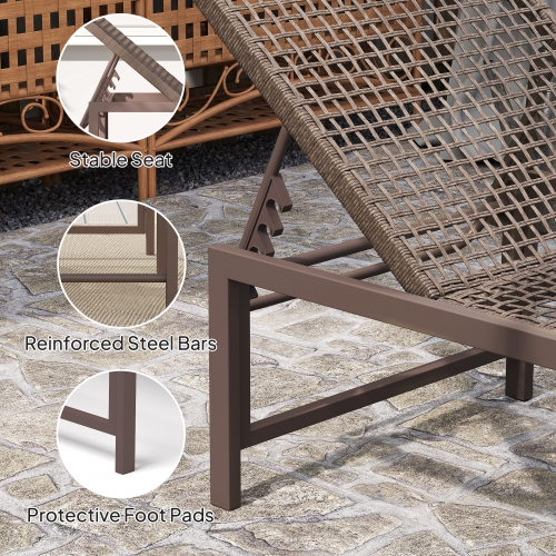 Outsunny Wicker Chaise Lounge Chair Outdoor Patio Lounger with 5 Adjustable Backrest, Rattan Reclining Sun Tanning Chair with Steel Frame for Garden