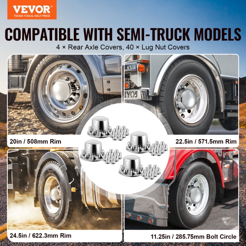 VEVOR Rear Axle Wheel Covers, Dome Axle Cover for Semi Truck, ABS Electroplate Rust-Resistant Lug Nut Covers, Universal Fit, Installation Tool