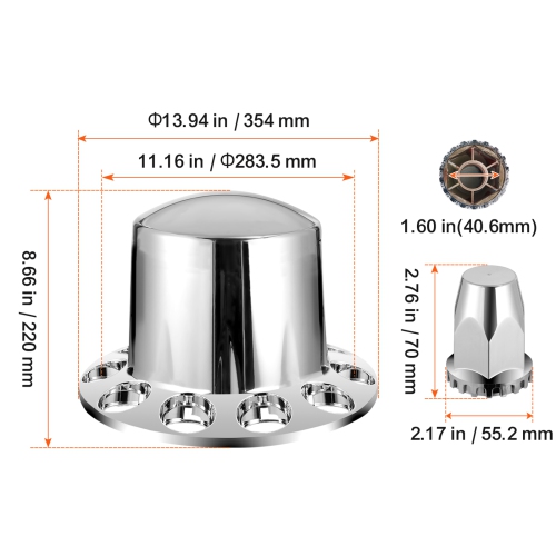 VEVOR Rear Axle Wheel Covers, Dome Axle Cover for Semi Truck, ABS Electroplate Rust-Resistant Lug Nut Covers, Universal Fit, Installation Tool