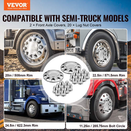 VEVOR Front Axle Wheel Covers, Dome Axle Cover for Semi Truck, ABS Electroplate Rust-Resistant Lug Nut Covers, Universal Fit, Installation Tool