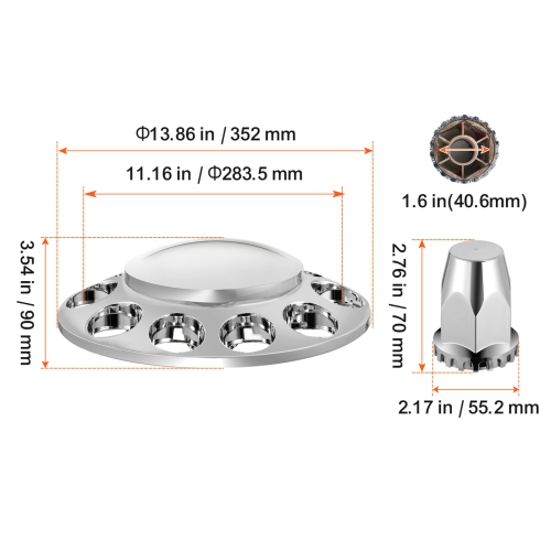 VEVOR Front Axle Wheel Covers, Dome Axle Cover for Semi Truck, ABS Electroplate Rust-Resistant Lug Nut Covers, Universal Fit, Installation Tool