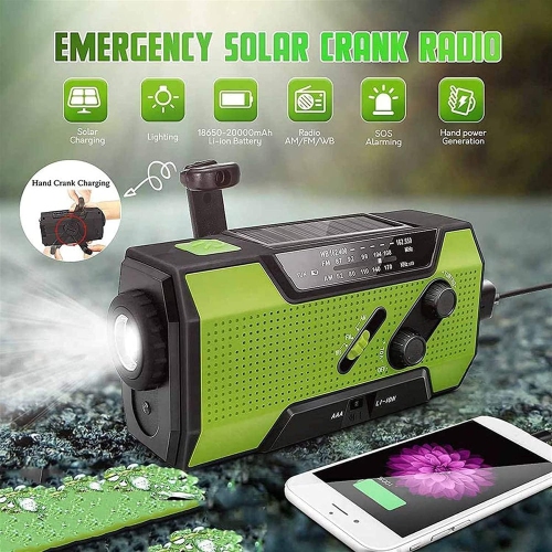 Emergency Weather Radio,Portable Emergency Radio,USB Solar Hand Crank Charging,SOS Alarm & Flashlight for Indoor Outdoor