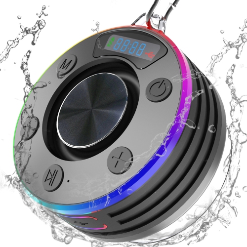 MYACUC  Bluetooth Shower Speaker, Mini Shower Speaker \w Suction Cup, Shower Radio Wireless \w RGB Light, Fm Radio, Waterproof Bluetooth Speaker for Kayak