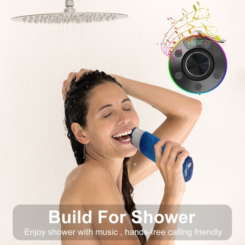 Bluetooth Shower Speaker,Mini Shower Speaker with Suction Cup,Shower Radio Wireless with RGB Light,FM Radio,Waterproof Bluetooth Speaker for Kayak